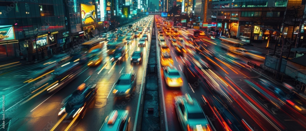 Heavy traffic in modern city, AI generated images Heavy traffic in modern city, AI generated images