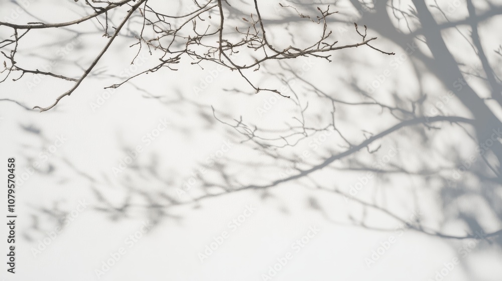 Abstract Tree Branch Shadows on White Wall, Minimalist Nature Background. Abstract Tree Branch Shadows on White Wall, Minimalist Nature Background.