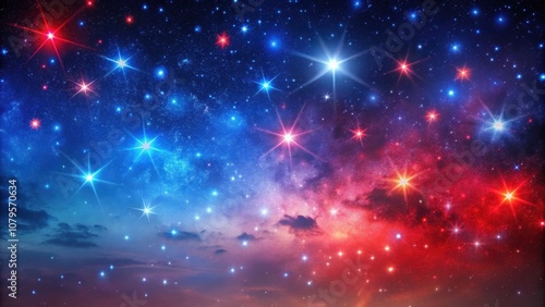 Starry night sky with red, blue, and purple stars, universe, stars, space, night sky, galaxy, astronomy, celestial