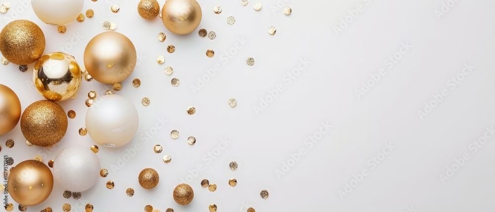 Golden Christmas Ornaments on White Background Golden Christmas Ornaments on White Background