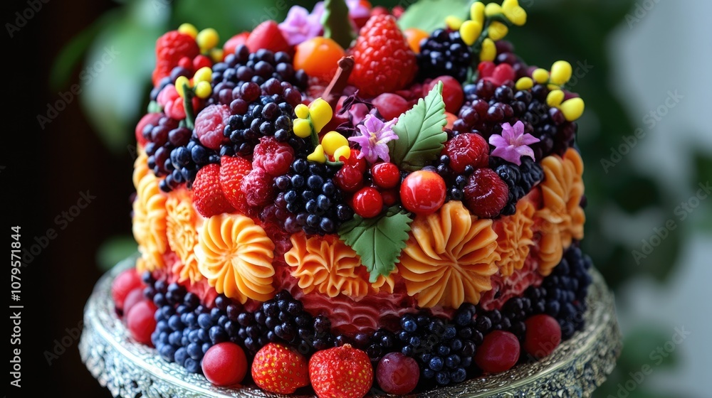 Adorning a Beautifully Designed Fruit Cake Adorning a Beautifully Designed Fruit Cake