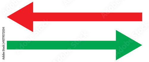 Horizontal dual long straight arrow signs. Arrow pointer, direction, position symbol and double arrow icon isolated on white background. Long two side arrow pointing vector.