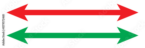 Horizontal dual long straight arrow signs. Arrow pointer, direction, position symbol and double arrow icon isolated on white background. Long two side arrow pointing vector.