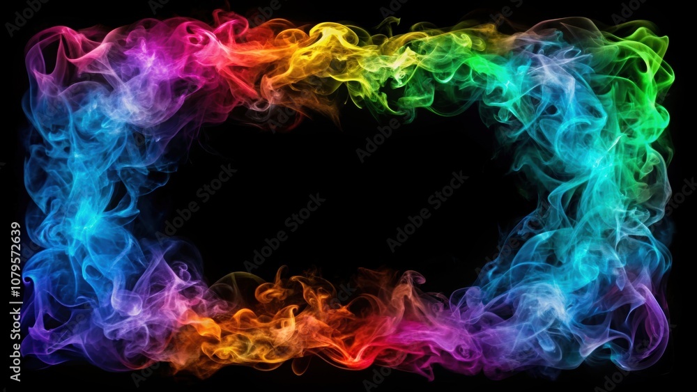 Fototapeta premium Smoke effect colorful frame with swirls on black background, smoke, colorful, frame, swirls, black background, abstract