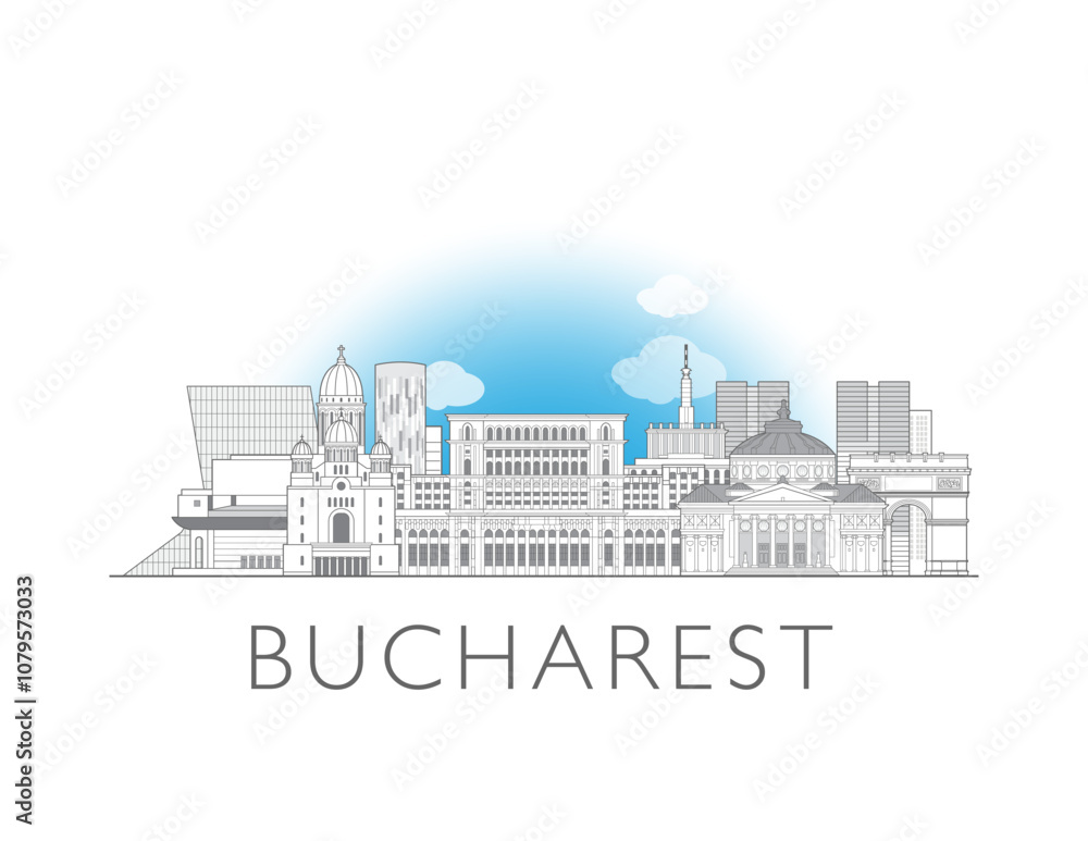 Obraz premium Bucharest skyline cityscape vector illustration