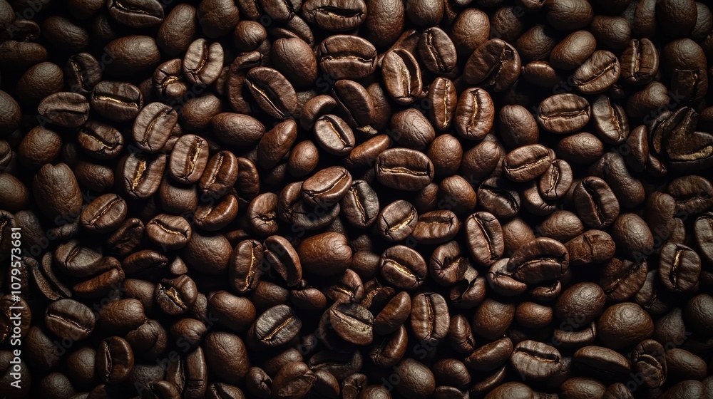 Naklejka premium Close-up Texture of Roasted Coffee Beans, Brown Coffee Beans Background, Coffee Bean Pattern
