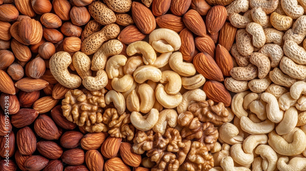 Close-up of Mixed Nuts - Almonds, Cashews, Walnuts, Hazelnuts and Peanuts. Close-up of Mixed Nuts - Almonds, Cashews, Walnuts, Hazelnuts and Peanuts.