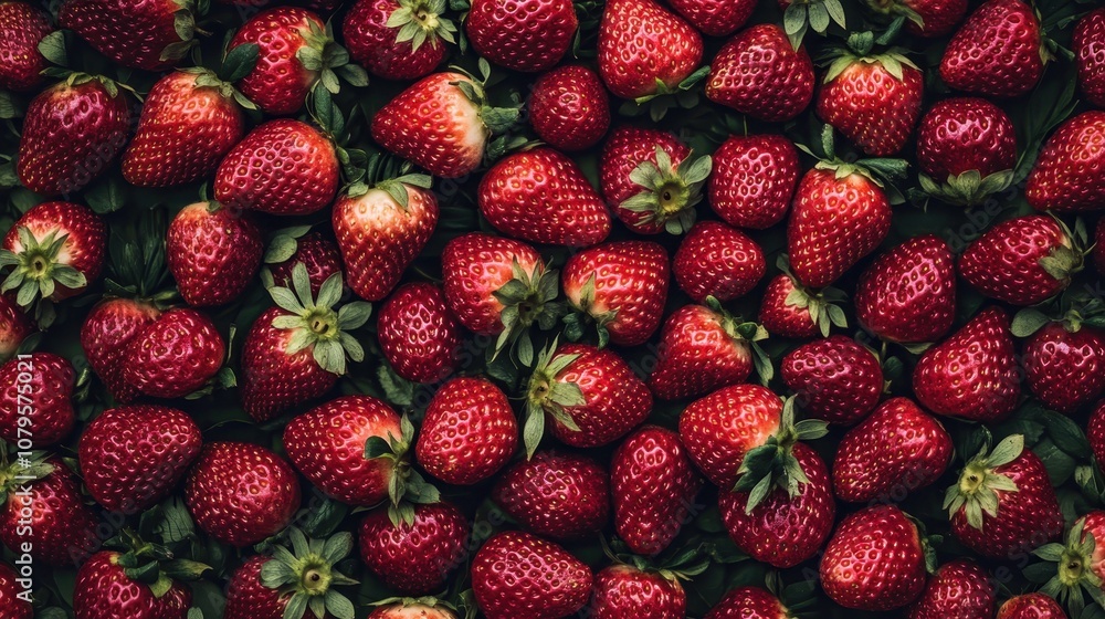 Closeup of Fresh Red Strawberries with Green Leaves - Food Texture Background. Closeup of Fresh Red Strawberries with Green Leaves - Food Texture Background.