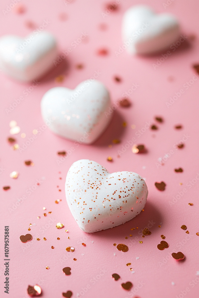 Obraz premium Card featuring hearts on a pink background for Valentine's Day