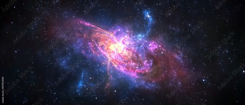 Fototapeta premium Captivating Cosmic Swirl Vibrant Galactic Nebula in the Starry Night Sky Stunning interstellar landscape with luminous