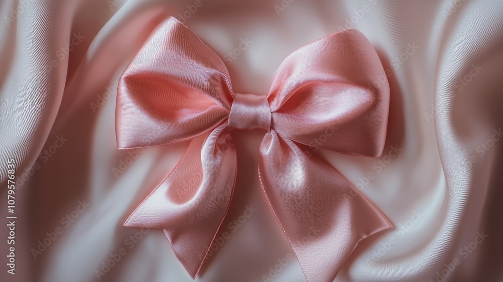 Elegant pink satin bow against a soft backdrop Elegant pink satin bow against a soft backdrop