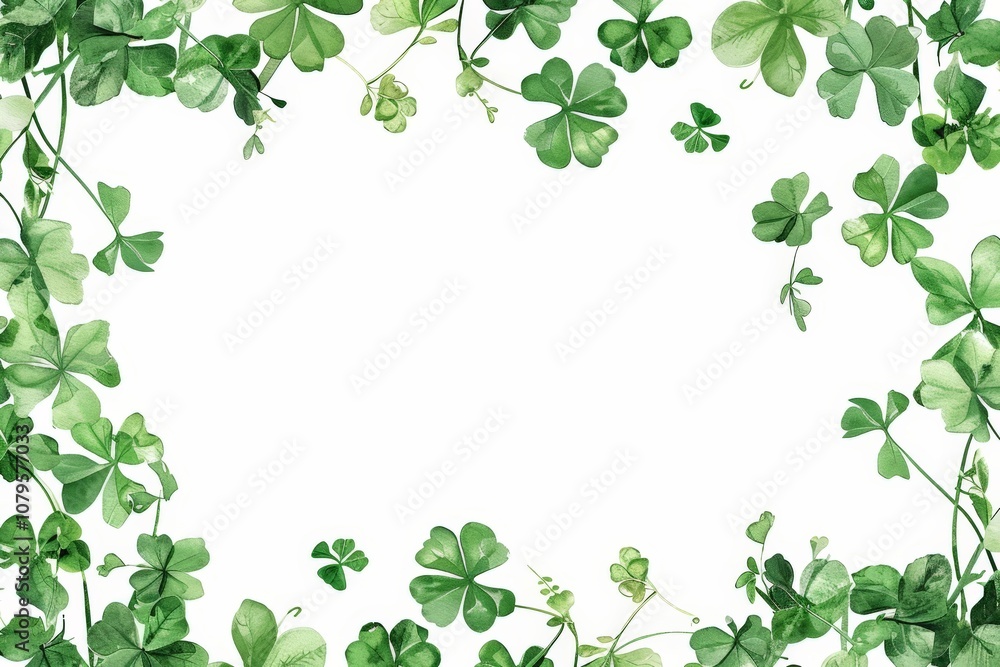 Green Clover Leaf Frame Isolated On White Green Clover Leaf Frame Isolated On White