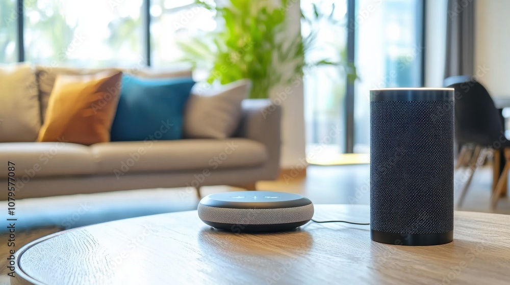 Modern Smart Devices in Cozy Living Room Setting Modern Smart Devices in Cozy Living Room Setting
