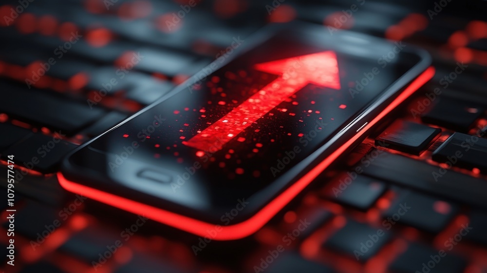 a cell phone with red growth arrow on it 3d rendering a cell phone with red growth arrow on it 3d rendering