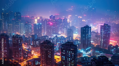 Wallpaper Mural Night views of urban architecture appear blurry, AI-generated images Torontodigital.ca