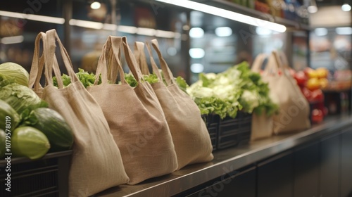 Eco-Friendly Shopping Bags with Fresh Produce