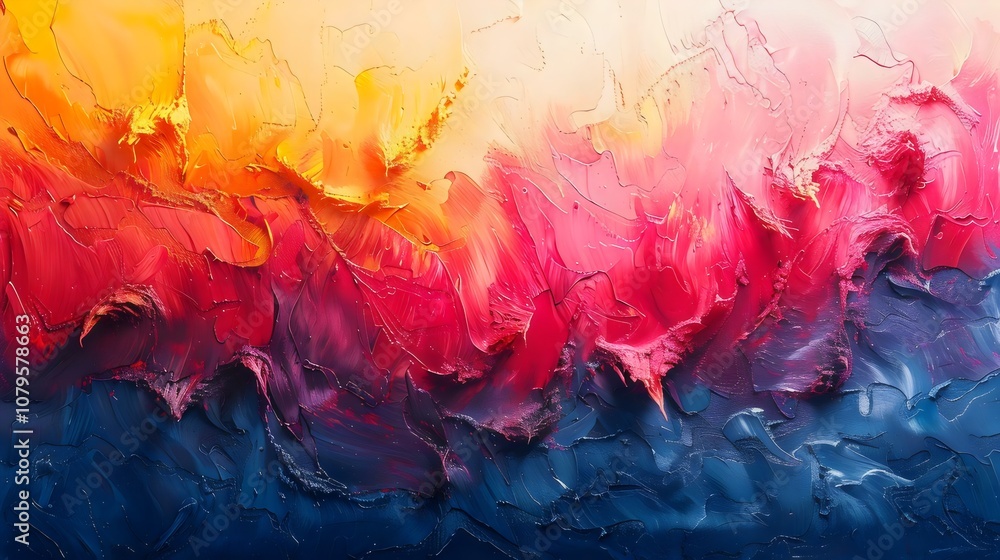 A painting of a colorful, abstract ocean scene with a blue and red wave A painting of a colorful, abstract ocean scene with a blue and red wave