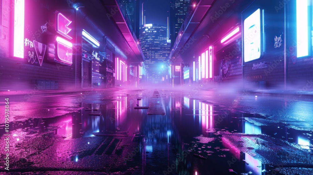 Neon night in a futuristic city Wallpaper in cyberpunk style, AI generated image Neon night in a futuristic city Wallpaper in cyberpunk style, AI generated image