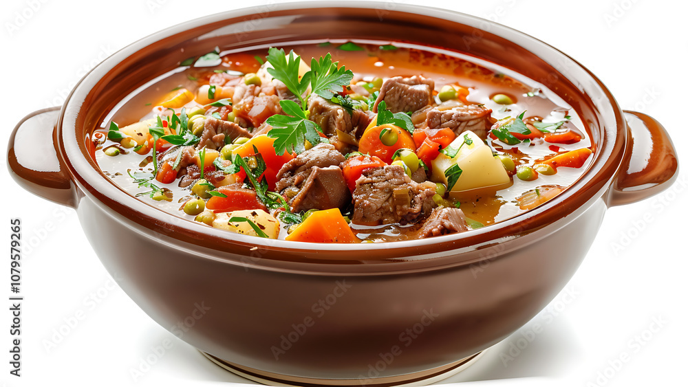 Hearty Meat and Vegetable Stew in Traditional Clay Pot Hearty Meat and Vegetable Stew in Traditional Clay Pot