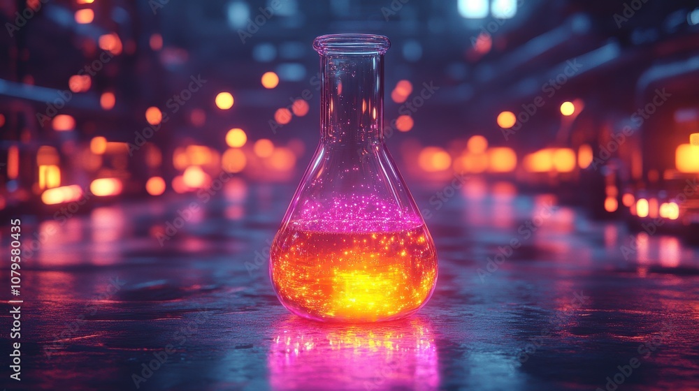 chemical flask with dark neon light effect 3d rendering chemical flask with dark neon light effect 3d rendering