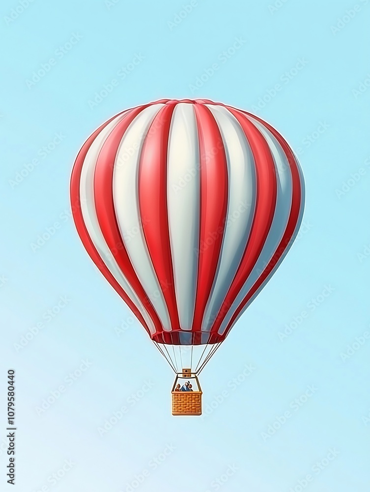 Fototapeta premium Striking Striped Hot Air Balloon Floating Serenely Against a Clear Sky The vibrant jewel toned balloon drifts effortlessly through the vast captivating expanse of the azure sky