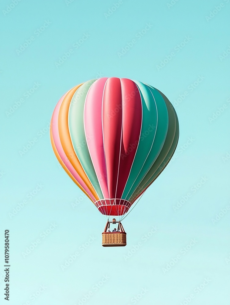 Fototapeta premium A captivating hot air balloon its vibrant and colorful design standing out against the tranquil azure sky symbolizing the thrill of adventure and the freedom of
