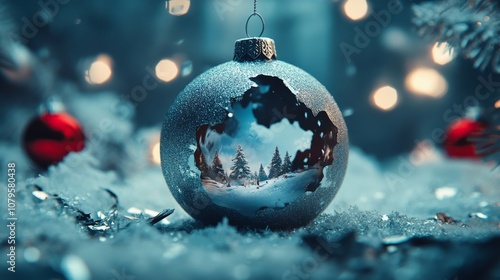 Enchanted Discovery: Broken Christmas Ornament Unveils Hidden World Inside - Conceptual Surprise Element