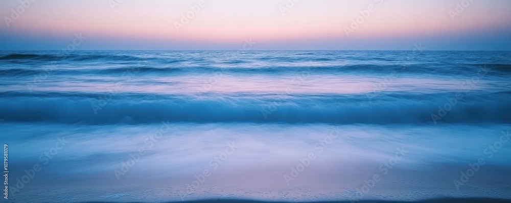 Serene ocean waves at dusk, blending soft colors in a tranquil coastal scene. Serene ocean waves at dusk, blending soft colors in a tranquil coastal scene.