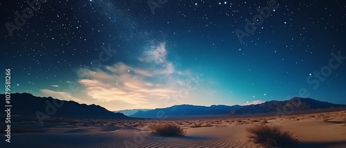 Captivating image of a stunning meteor shower lighting up the vast starry night sky over a rugged remote mountain landscape creating an and ethereal scene in the great outdoors