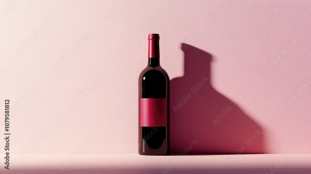 A striking red wine bottle contrasts with a gentle pink backdrop embodying contemporary elegance and minimalism A striking red wine bottle contrasts with a gentle pink backdrop embodying contemporary elegance and minimalism