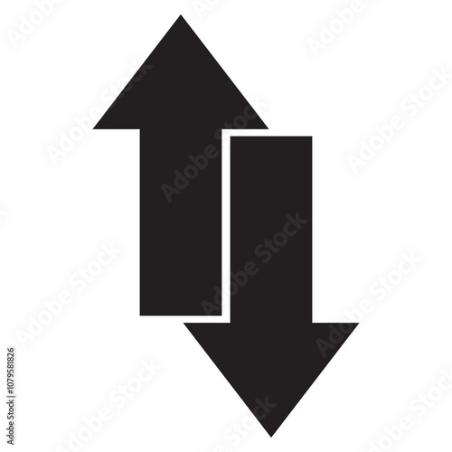 Up down arrow black icon. Forward backward front back sign. Above below under point pointer direction symbol. Lift elevator button vector clipart.