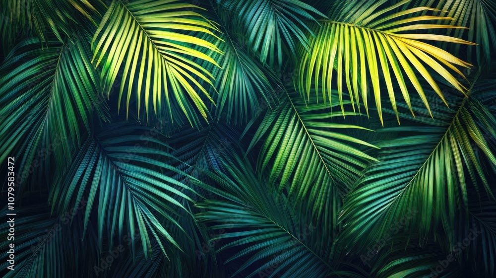 Vibrant palm tree leaves high dynamic range intricately detailed wallpaper design Vibrant palm tree leaves high dynamic range intricately detailed wallpaper design