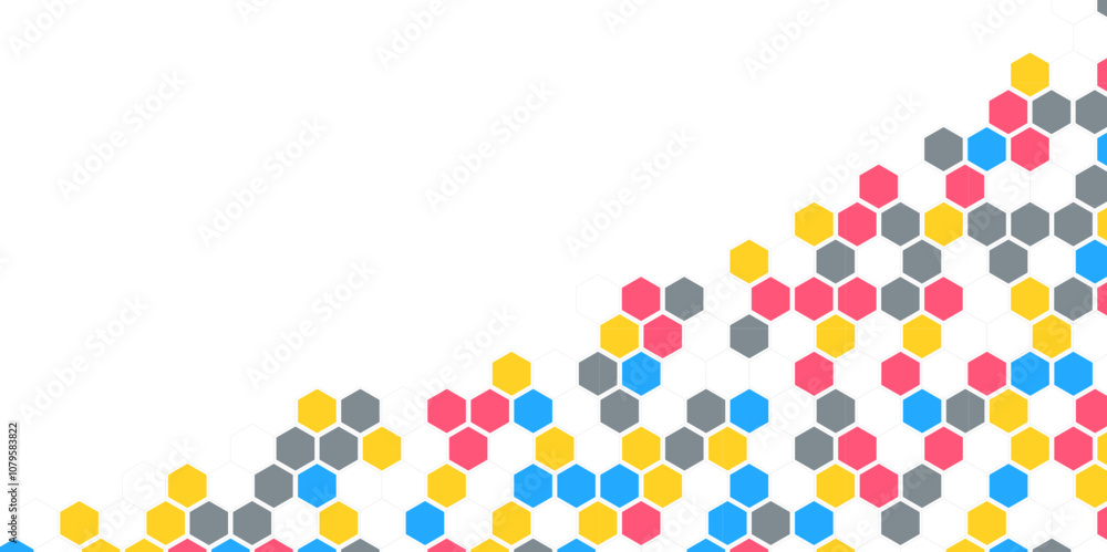 Grainy pattern composed of hexagons colorful. Honeycomb background. Isometric geometry abstraction. Aspect Ratio 2:1 Grainy pattern composed of hexagons colorful. Honeycomb background. Isometric geometry abstraction. Aspect Ratio 2:1