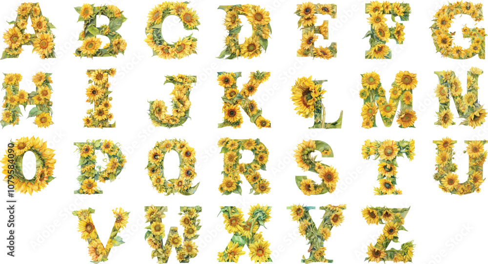 alphabet sunflower watercolor clipart alphabet sunflower watercolor clipart