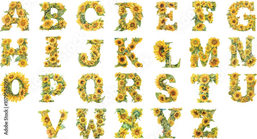 alphabet sunflower watercolor clipart