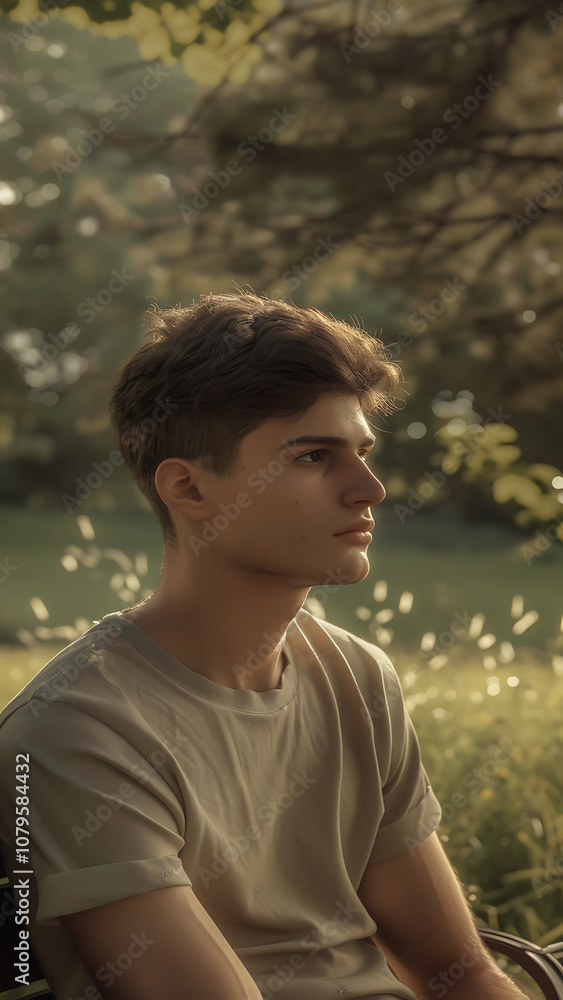 Young Man in Thoughtful Moment Outdoors Young Man in Thoughtful Moment Outdoors