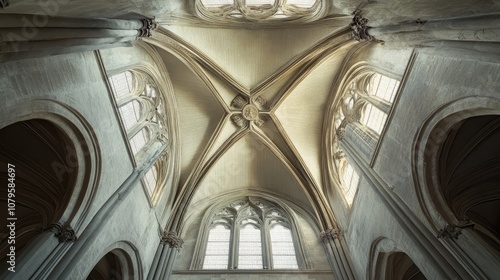 Gothic architectural details within a cathedral featuring stone and elegant ashlars creating a stunning dome photo