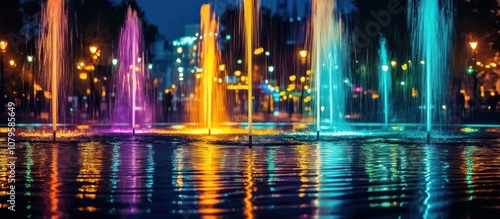 Colorful Fountains at Night