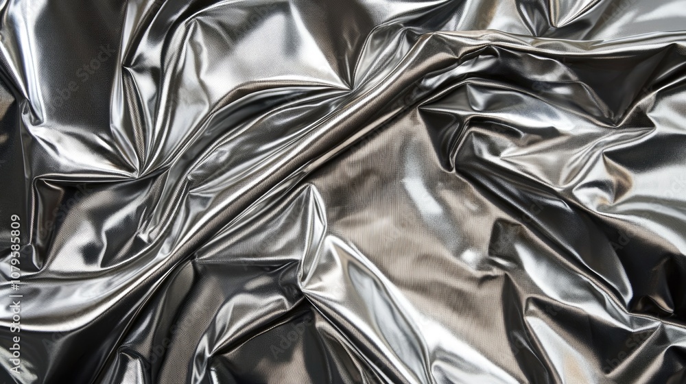 Shimmering crumpled fabric in a shiny chrome hue Shimmering crumpled fabric in a shiny chrome hue