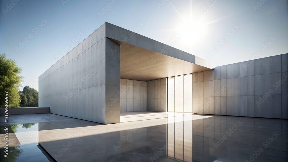 Minimalist Modern Architecture With A Reflective Surface And A Window Looking Out To A Sunlit Sky Minimalist Modern Architecture With A Reflective Surface And A Window Looking Out To A Sunlit Sky