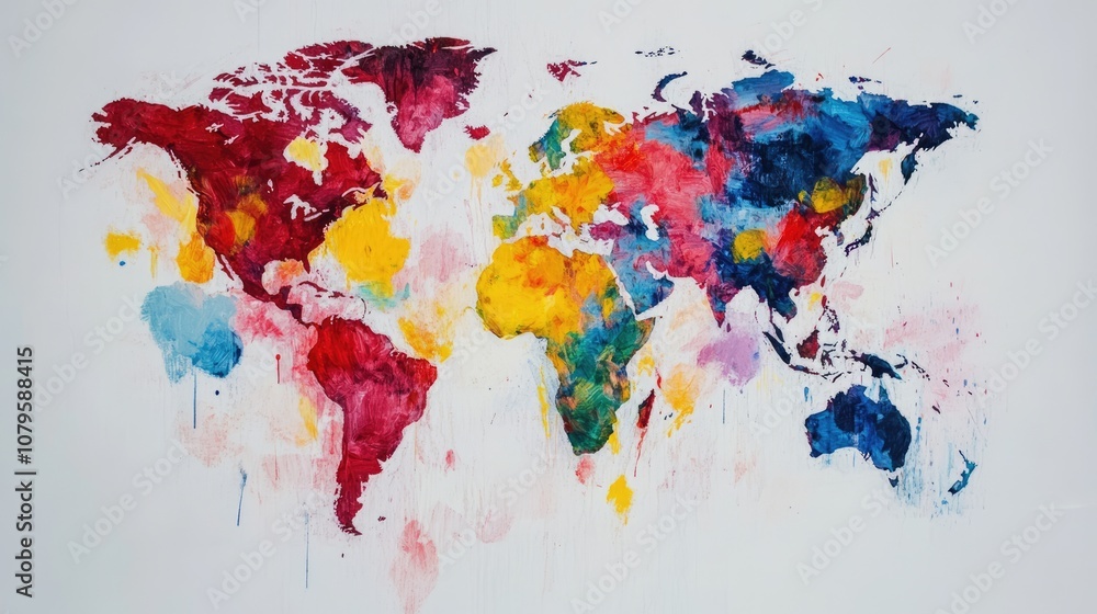 Fototapeta premium World Map Painted with Vivid Colors