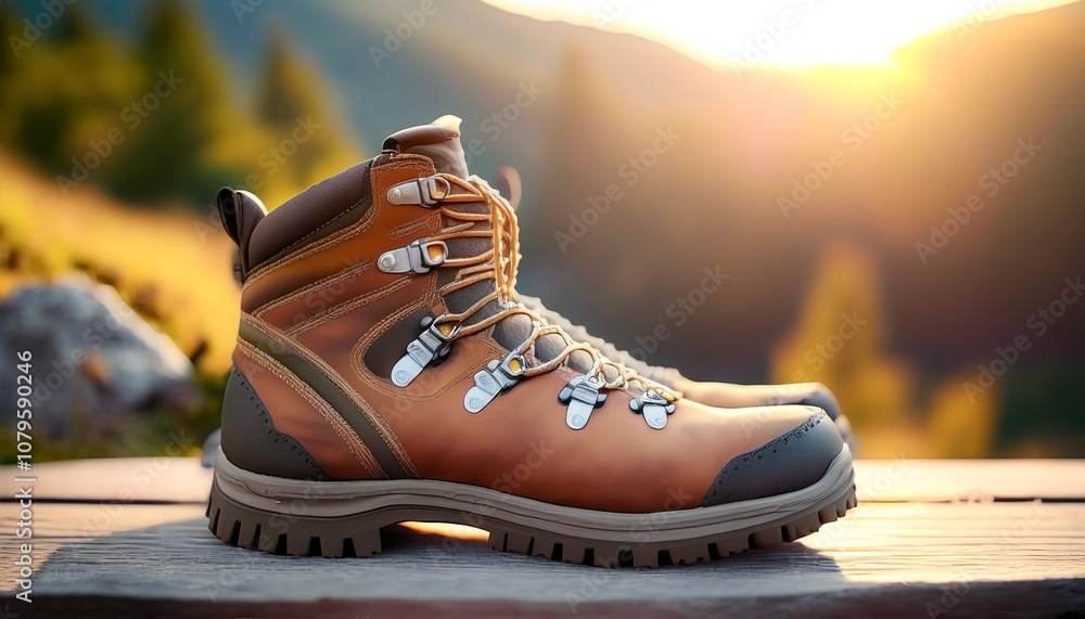 Fresh leather hiking boots background Fresh leather hiking boots background