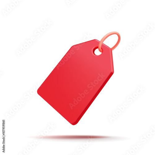 Red price tag, 3D. Realistic price tag icon for deals, offers, sales, and new items. Label. Marketing and sales of goods. Vector illustration.