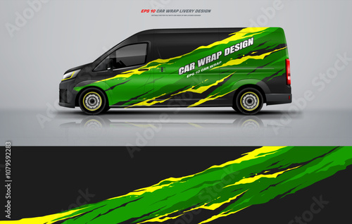 Universal Racing Car wrap livery design for vans and other types of cars with a green color combination, grunge design style monster green