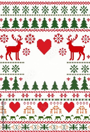 Festive Red, Green, and White Christmas Sweater Pattern Featuring Deer and Snowflakes for Holiday Cheer
