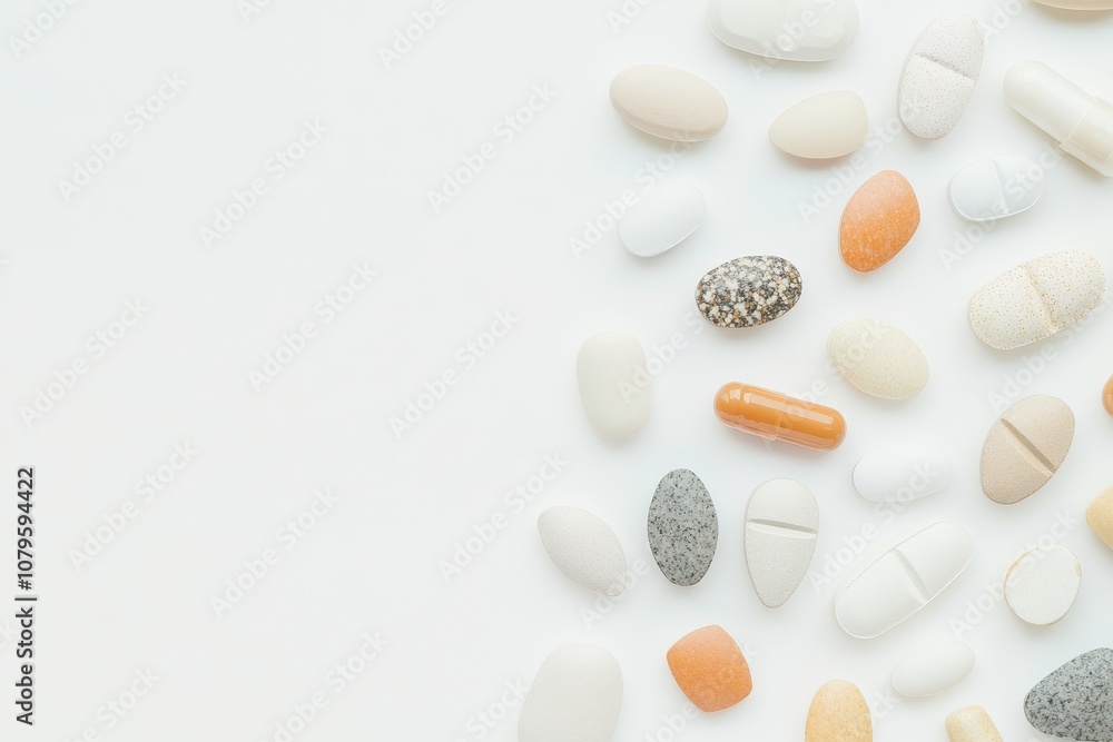 Assorted Vitamins and Supplements on White Background Assorted Vitamins and Supplements on White Background