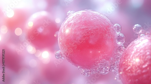 pink molecule and soft bubbles background 3d rendering