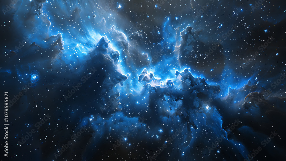 Stunning Cosmic Nebula with Blue and Black Galaxy Clouds Stunning Cosmic Nebula with Blue and Black Galaxy Clouds