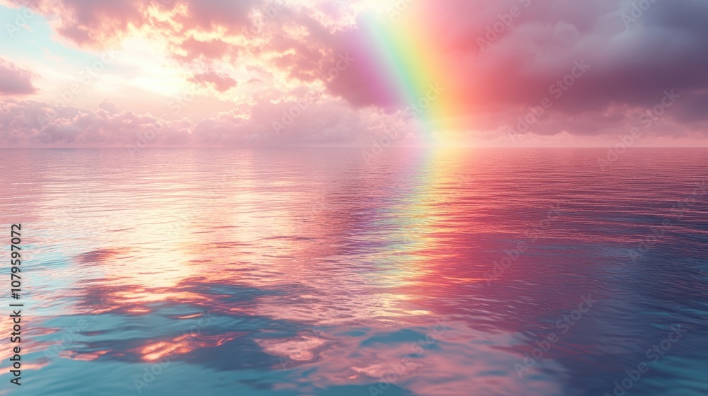rippled water surface and floating rainbow 3d rendering rippled water surface and floating rainbow 3d rendering