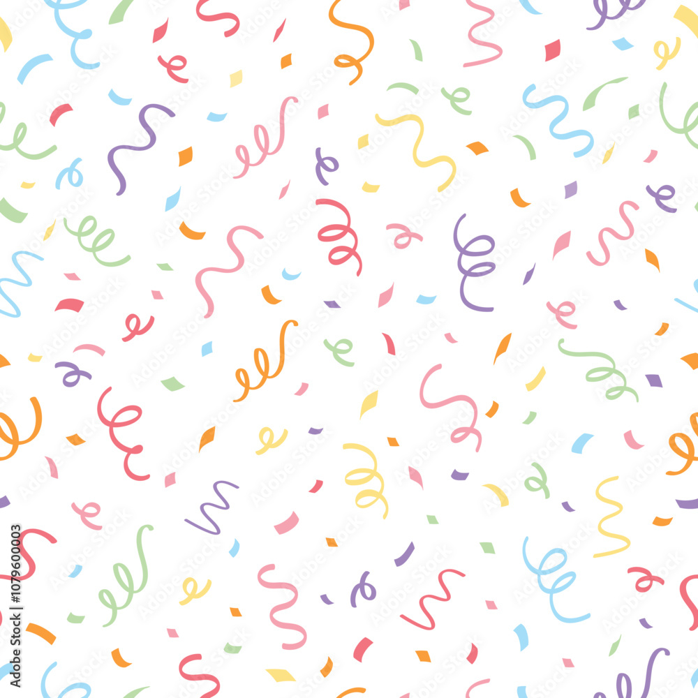 Colorful and cute ribbon confetti seamless pattern background for birthday, holiday decoration, fabric, wrapping paper, cover design. Vector illustration. Colorful and cute ribbon confetti seamless pattern background for birthday, holiday decoration, fabric, wrapping paper, cover design. Vector illustration.